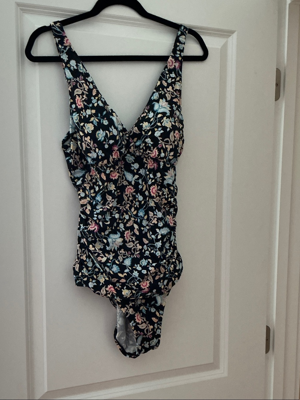 Jantzen Black Floral One-Piece Swimsuit with Pastel Accents